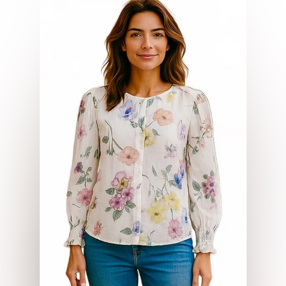 NWOT NEW Bailey 44 Revolve Floral Voile Button Down Blouse Top M Mandarin Collar - Picture 1 of 6
